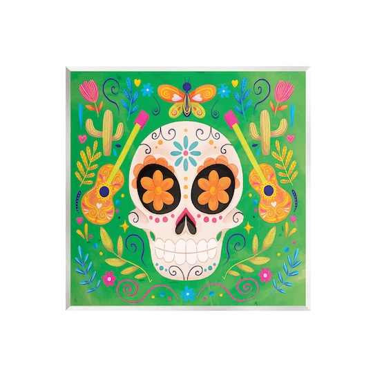 Stupell Industries Floral Day Of Dead Guitar Skull Wall Plaque Art